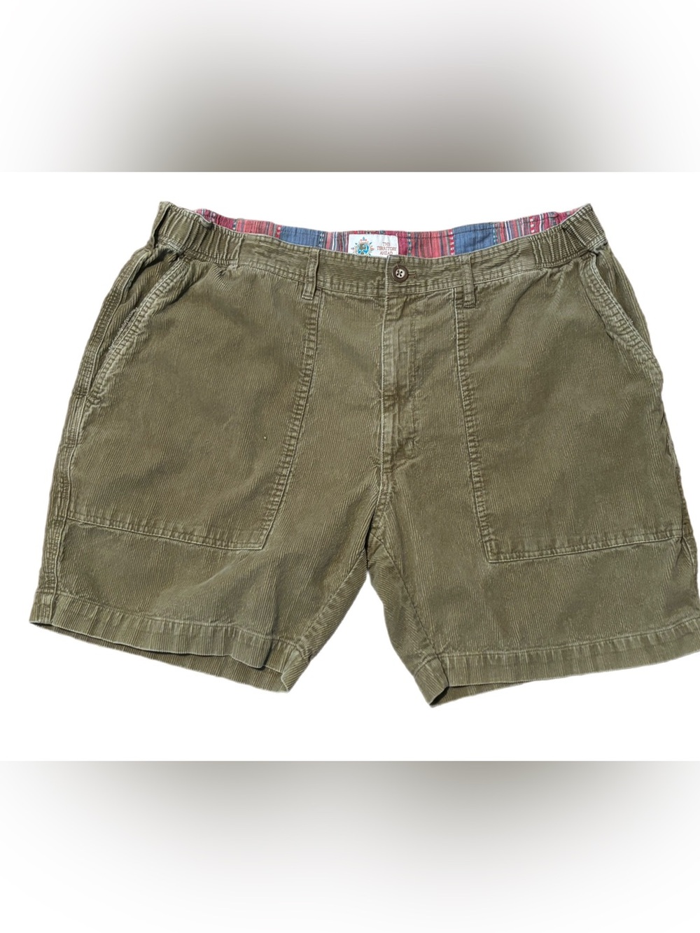 Vintage The Territory Ahead Men's XXL Olive Green Corduroy Utility Shorts Plaid